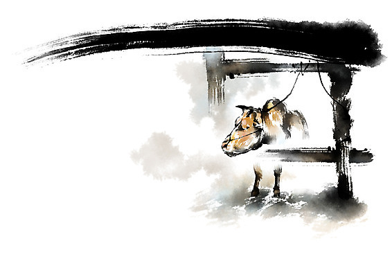 PSD 동물 한마리 한국문화 한국전통 전통 일러스트 캘리그라피 붓터치 사람없음 가축 소 외양간 국내일러스트 1 동양문화 포유류 한국 파일형식