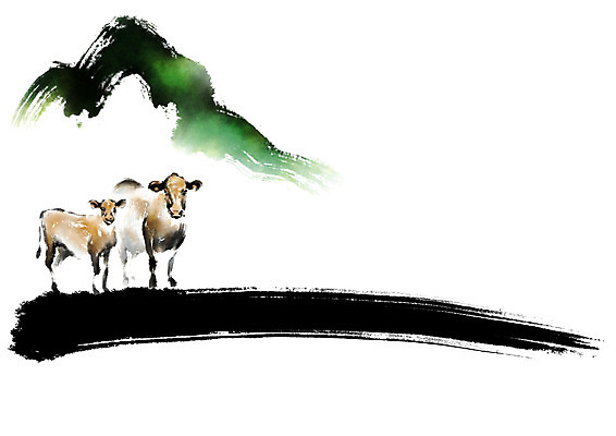 PSD 동물 한국문화 한국전통 전통 두마리 일러스트 캘리그라피 붓터치 산 사람없음 가축 소 국내일러스트 동양문화 2 포유류 한국 파일형식