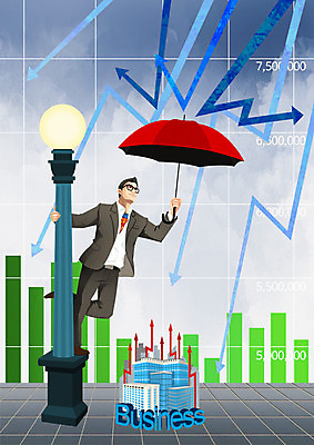 전신 PSD 남자 가로등 일러스트 우산 그래프 한명 빌딩 성인 수비 구출 하락 영웅 불황 경제불황 위기 국내일러스트 1 공공시설 컨셉 모션 사람 건물 경제 도움 파일형식