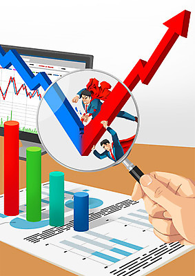 PSD 손 남자 일러스트 돋보기 그래프 협력 상반신 성인 두명 신체부위 컴퓨터 펀치 비즈니스맨 망토 하락 상승 영웅 극복 슈퍼히어로 위기 전환 국내일러스트 컨셉 비즈니스 모션 사람 전자제품 직장인 파일형식