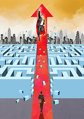 전신 PSD 남자 화살표 일러스트 서기 빌딩 성인 두명 비즈니스맨 리더 상승 미로 영웅 극복 길잡이 리더쉽 슈퍼히어로 위기 국내일러스트 컨셉 비즈니스 모션 사람 건물 직장인 파일형식