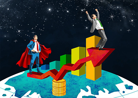 전신 PSD 남자 화살표 지구 돈 일러스트 성공 그래프 서기 성인 두명 우주 파이팅 기쁨 도움 비즈니스맨 막대그래프 상승 희생 영웅 슈퍼히어로 국내일러스트 감정 컨셉 비즈니스 모션 사람 직장인 재산 파일형식