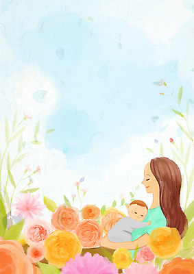 PSD 여자 꽃 아들 꽃밭 일러스트 안기 자연 하늘 엄마 휴식 웃음 상반신 성인 두명 아기 국내일러스트 식물 컨셉 가족 모션 표정 사람 생태계 파일형식