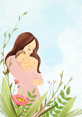 PSD 식물 여자 남자 꽃 아들 일러스트 안기 자연 엄마 사랑 웃음 상반신 성인 두명 아기 국내일러스트 감정 가족 모션 표정 사람 생태계 파일형식