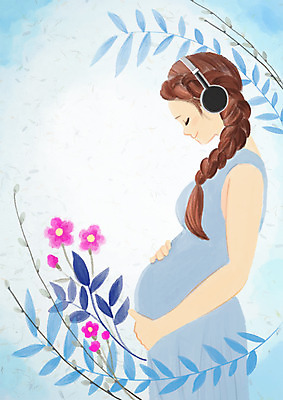 PSD 식물 여자 꽃 일러스트 나뭇잎 한명 상반신 성인 헤드폰 임산부 임신 태교 국내일러스트 1 음향기기 잎 사람 파일형식