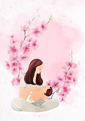 전신 PSD 식물 여자 꽃 아들 일러스트 안기 엄마 웃음 성인 두명 아기 철쭉 국내일러스트 가족 모션 표정 사람 파일형식