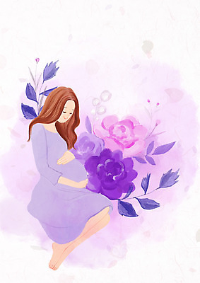 전신 PSD 식물 여자 꽃 일러스트 한명 성인 보라색 임산부 태교 국내일러스트 1 컬러 사람 임신 파일형식
