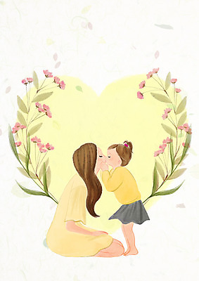 전신 PSD 식물 여자 꽃 딸 어린이 일러스트 엄마 키스 사랑 서기 앉기 성인 두명 노란색 하트 국내일러스트 모양 감정 컬러 가족 모션 사람 애정표현 파일형식