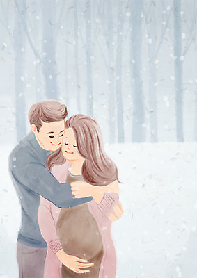 PSD 부부 커플 여자 남자 겨울 일러스트 안기 서기 웃음 상반신 성인 두명 임산부 임신 눈 숲 국내일러스트 자연요소 계절 관계 모션 날씨 표정 사람 파일형식