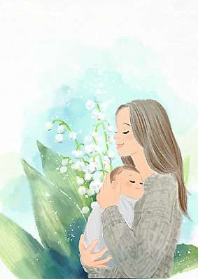 PSD 식물 여자 남자 꽃 아들 일러스트 안기 엄마 웃음 상반신 성인 두명 아기 방울꽃 국내일러스트 가족 모션 표정 사람 파일형식