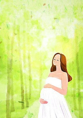 PSD 나무 여자 일러스트 휴식 한명 서기 웃음 상반신 성인 임산부 임신 숲 국내일러스트 식물 1 컨셉 모션 표정 사람 파일형식