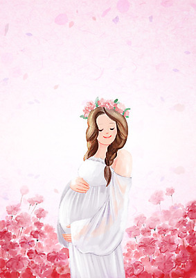 PSD 여자 분홍색 꽃밭 일러스트 한명 서기 웃음 상반신 성인 화관 임산부 임신 국내일러스트 1 꽃 컬러 모션 표정 사람 파일형식
