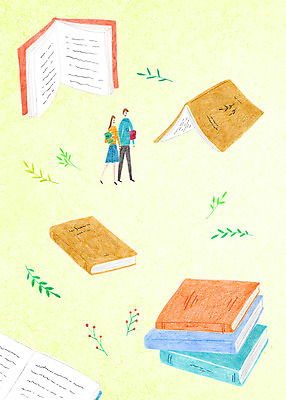 전신 PSD 커플 여자 남자 일러스트 서기 초원 성인 책 독서 걷기 산책 국내일러스트 관계 모션 휴식 사람 파일형식