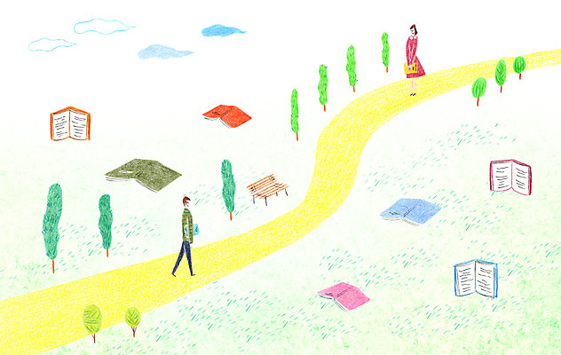 전신 PSD 나무 구름 커플 공원 여자 남자 길 벤치 일러스트 성인 두명 책 독서 국내일러스트 자연요소 식물 공공시설 의자 관계 사람 파일형식