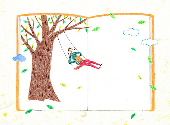 전신 PSD 나무 구름 여자 어린이 일러스트 나뭇잎 한명 앉기 책 독서 그네 국내일러스트 자연요소 식물 1 잎 모션 사람 파일형식