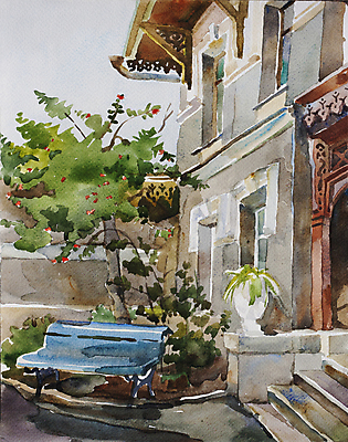 JPG 해외이미지 나무 벤치 수채화 주택 사람없음 그림 풍경화 해외202004 해외포토 포토 식물 의자 건물 파일형식 이미지허브