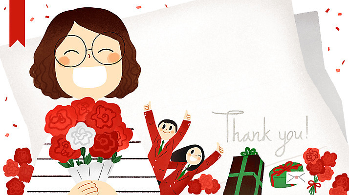 PSD 여자 남자 교복 꽃다발 일러스트 청소년 프레임 선물 들기 상반신 성인 세명 교사 5월 편지 스승의날 카네이션 감사 제자 프레임일러스트 국내일러스트 직업 옷 기념일 꽃 감정 모션 사람 날짜 파일형식