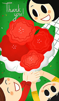 PSD 여자 남자 어린이 꽃다발 일러스트 상반신 성인 세명 교사 어버이날 5월 스승의날 카네이션 주기 감사 국내일러스트 직업 기념일 꽃 감정 모션 사람 날짜 파일형식