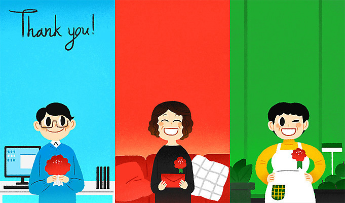 PSD 여자 남자 일러스트 엄마 상반신 성인 세명 부모 아빠 어버이날 5월 카네이션 감사 국내일러스트 기념일 꽃 감정 가족 사람 날짜 파일형식