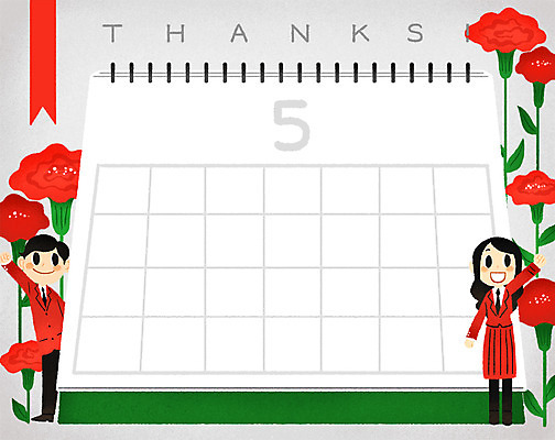 전신 PSD 여자 남자 일러스트 청소년 두명 달력 5월 카네이션 감사 국내일러스트 꽃 감정 사람 날짜 파일형식