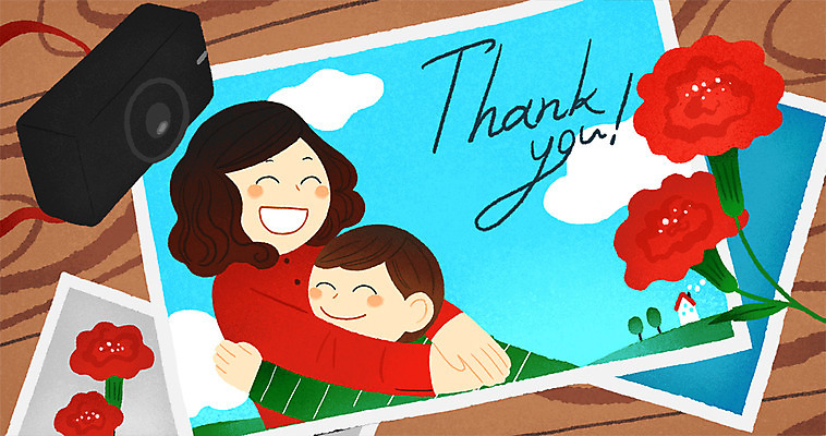 PSD 여자 남자 어린이 일러스트 포옹 상반신 성인 두명 카메라 추억 5월 카네이션 감사 국내일러스트 꽃 감정 컨셉 안기 사람 전자제품 날짜 파일형식