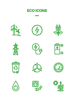 아이콘 사람없음 세트 자연보호 재활용 쓰레기통 풍력에너지 콘센트 플러그 건전지 라인아이콘 에코 태양에너지 웹아이콘 송전탑 전기절약 2D아이콘 AI파일 자연 환경 탑 그린에너지 보호 친환경 파일형식 벡터