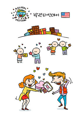 서양인 커플 여자 남자 꽃 일러스트 발렌타인데이 사랑 여러명 선물상자 초콜릿 미국 하트 성조기 편지 국내일러스트 AI파일 모양 외국인 식물 감정 다수 북아메리카 관계 데이이벤트 디저트 선물 사람 상자 국기 파일형식 벡터