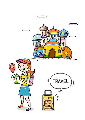 여자 여행 지도 일러스트 한명 성인 캐리어 여행가방 성 국내일러스트 AI파일 1 건축물 가방 사람 파일형식 벡터