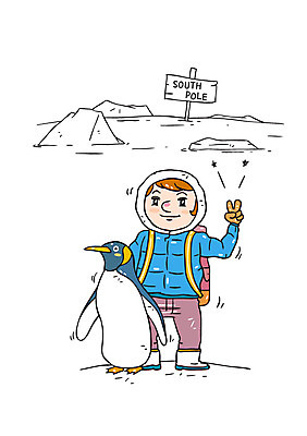 한마리 남자 여행 일러스트 한명 남극 펭귄 브이 국내일러스트 AI파일 1 조류 사람 손짓 극지방 파일형식 벡터