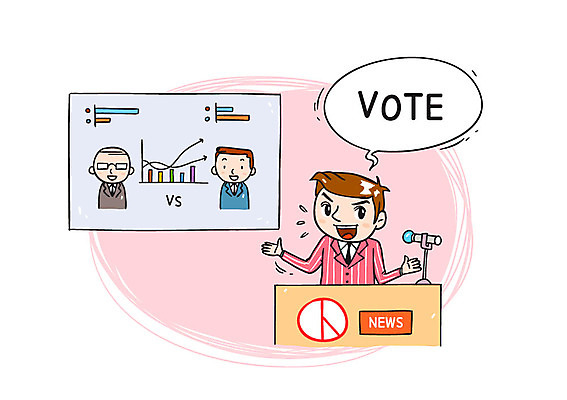 남자 일러스트 그래프 성인 세명 뉴스 투표 선거 아나운서 방송 기표문양 국내일러스트 AI파일 직업 문양 사람 민주주의 파일형식 벡터