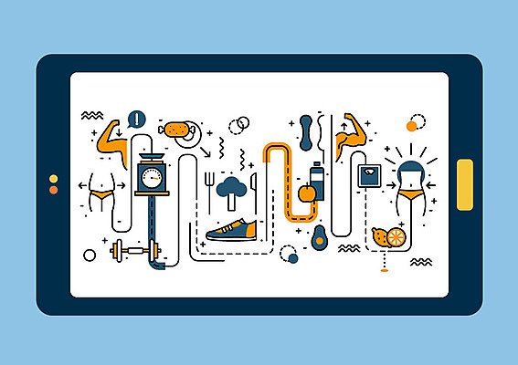 신발 다이어트 일러스트 근육 건강 저울 사람없음 신체부위 태블릿 운동 아령 사과 브로콜리 레몬 국내일러스트 AI파일 채소 과일 사람 전자제품 스마트기기 파일형식 벡터