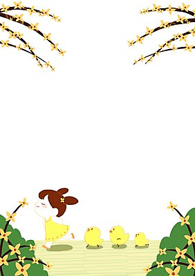 전신 PSD 여자 꽃 어린이 일러스트 프레임 병아리 한명 소녀 걷기 봄 개나리 프레임일러스트 국내일러스트 식물 1 계절 모션 조류 사람 파일형식