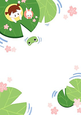 PSD 응시 여자 어린이 일러스트 프레임 개구리 한명 소녀 상반신 봄 벚꽃 토끼 연못 연잎 소통 프레임일러스트 국내일러스트 1 시선 계절 꽃 컨셉 잎 포유류 양서류 사람 반려동물 파일형식