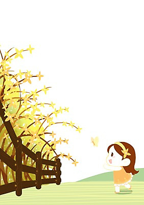 전신 PSD 여자 어린이 일러스트 프레임 한명 소녀 울타리 봄 개나리 꽃구경 봄소풍 프레임일러스트 국내일러스트 1 계절 꽃 사람 담장 소풍 파일형식