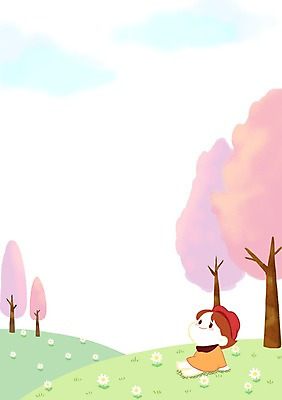 전신 PSD 여자 꽃 어린이 일러스트 휴식 프레임 한명 앉기 소녀 초원 봄 벚나무 언덕 프레임일러스트 국내일러스트 나무 식물 1 계절 컨셉 모션 사람 벚꽃 파일형식