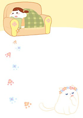 PSD 한마리 여자 어린이 일러스트 프레임 한명 소녀 상반신 소파 고양이 화관 봄 잠 낮잠 프레임일러스트 국내일러스트 1 계절 꽃 의자 포유류 사람 반려동물 파일형식