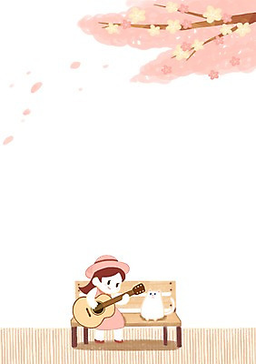 전신 PSD 한마리 여자 어린이 연주 의자 일러스트 프레임 한명 앉기 소녀 고양이 봄 벚꽃 기타 벚나무 프레임일러스트 국내일러스트 나무 1 계절 꽃 음악 가구 포유류 모션 현악기 사람 반려동물 파일형식