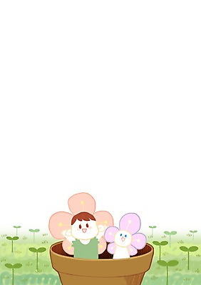 PSD 여자 꽃 화분 어린이 일러스트 프레임 한명 서기 소녀 상반신 새싹 봄 토끼 프레임일러스트 국내일러스트 식물 1 계절 포유류 모션 사람 반려동물 파일형식