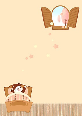 PSD 여자 어린이 일러스트 창문 프레임 한명 봄 벚꽃 기상 침대 잠 벚나무 기지개 프레임일러스트 국내일러스트 나무 1 계절 꽃 가구 모션 사람 파일형식