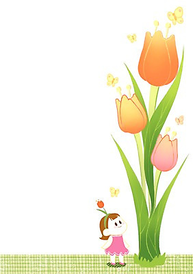 전신 PSD 여자 꽃 어린이 나비 일러스트 프레임 한명 서기 봄 튤립 머리띠 프레임일러스트 국내일러스트 식물 1 계절 곤충 장신구 모션 사람 파일형식