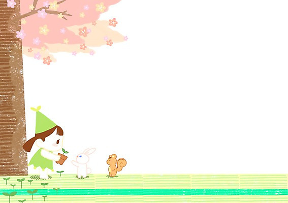 전신 PSD 여자 화분 어린이 일러스트 프레임 선물 한명 들기 소녀 새싹 봄 벚꽃 토끼 벚나무 주기 다람쥐 프레임일러스트 국내일러스트 나무 식물 1 계절 꽃 포유류 모션 사람 반려동물 설치류 파일형식