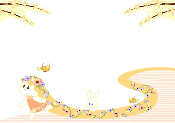 PSD 여자 꽃 어린이 일러스트 조류 프레임 한명 소녀 걷기 봄 토끼 개나리 머리장식 꾸미기 프레임일러스트 국내일러스트 식물 동물 1 계절 포유류 모션 사람 장식 반려동물 파일형식