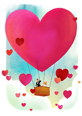 PSD 구름 부부 커플 드레스 여자 남자 신부 신랑 일러스트 신혼부부 하늘 서기 정장 상반신 성인 두명 열기구 하트 승차 국내일러스트 자연요소 모양 옷 결혼 관계 항공교통 모션 사람 신혼 파일형식