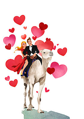 전신 PSD 부부 커플 드레스 여자 남자 신부 신랑 일러스트 신혼부부 정장 턱시도 성인 두명 신혼여행 하트 승차 낙타 국내일러스트 모양 옷 결혼 포유류 관계 모션 사람 신혼 파일형식