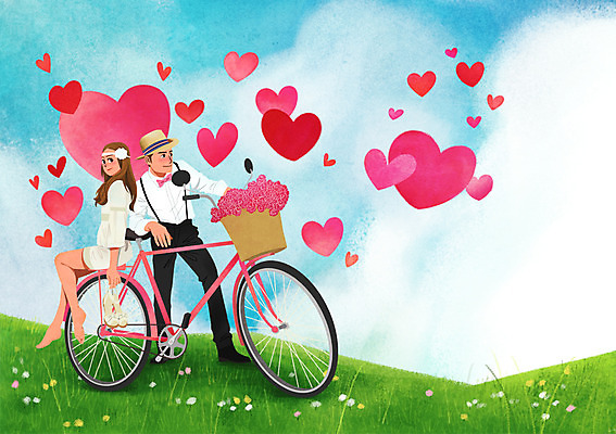 전신 PSD 부부 커플 드레스 여자 남자 신부 신랑 일러스트 신혼부부 서기 앉기 정장 턱시도 초원 성인 두명 바구니 자전거 하트 언덕 꽃바구니 국내일러스트 모양 옷 꽃 결혼 관계 모션 사람 바이크 신혼 파일형식