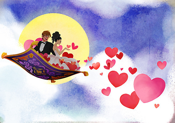 PSD 구름 부부 커플 여자 남자 신부 신랑 일러스트 신혼부부 하늘 사랑 정장 턱시도 상반신 성인 두명 카펫 달 하트 비행 승차 국내일러스트 자연요소 모양 옷 감정 결혼 관계 모션 사람 신혼 파일형식