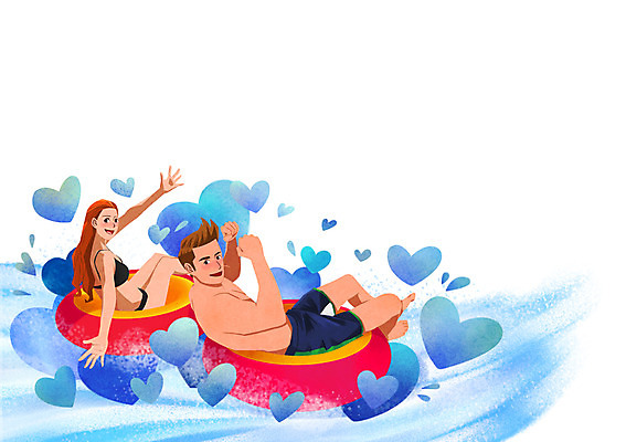 전신 PSD 커플 여자 남자 수영복 일러스트 물놀이 수영장 앉기 성인 두명 하트 튜브 워터파크 국내일러스트 모양 옷 관계 모션 놀이 사람 파일형식