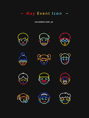 아이콘 여자 남자 감정 어린이 표정 웃음 여러명 컬러풀 놀람 슬픔 어린이날 라인아이콘 즐거움 웹아이콘 가정의달 삐침 싫은 네온아트 2D아이콘 AI파일 기념일 컬러 다수 사람 5월 네온 파일형식 벡터
