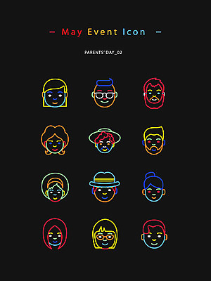 아이콘 여자 남자 얼굴 여러명 성인 컬러풀 어버이날 라인아이콘 웹아이콘 가정의달 네온아트 2D아이콘 AI파일 기념일 컬러 다수 사람 신체부위 5월 네온 파일형식 벡터