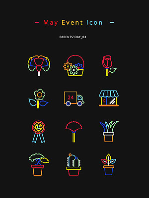 아이콘 꽃 화분 선인장 사람없음 컬러풀 장미 어버이날 꽃집 라인아이콘 카네이션 꽃바구니 웹아이콘 가정의달 꽃배달 네온아트 2D아이콘 AI파일 식물 기념일 컬러 바구니 상점 5월 배송 네온 파일형식 벡터